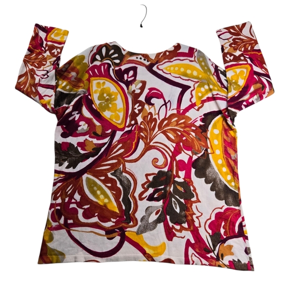 Chico's Watercolor Floral V-Neck Knit Sweater Touch of Cashmere - Picture 4 of 11